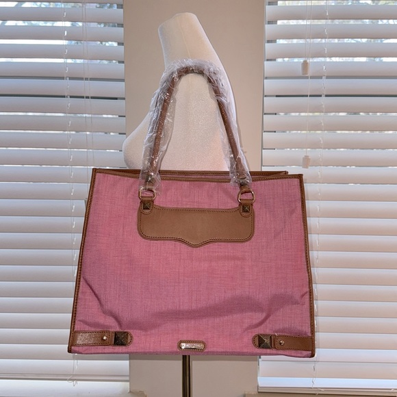 NWT Rebecca Minkoff Pink Canvas With Leather Trim Diamond Tote Size O/S - Picture 3 of 12